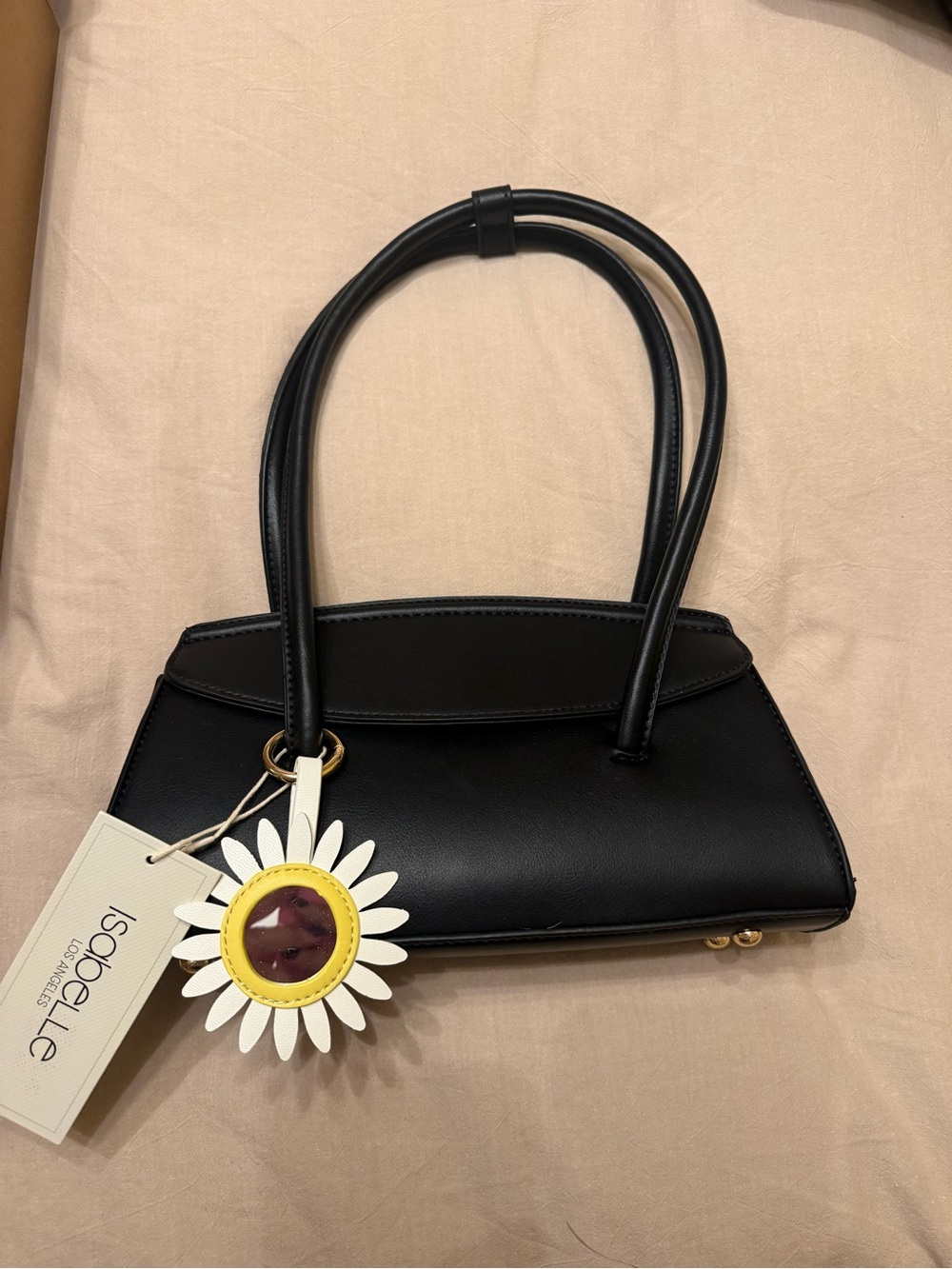 Isabelle Black Shoulder Bag with Daisy Charm